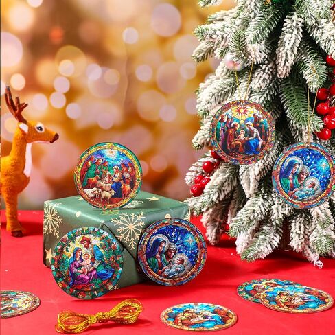 Riceshoot 30 Pieces Nativity Ornaments for Christmas Tree Wooden Acrylic Jesus Nativity Ornament Religious Christmas Ornaments with Ropes for Christmas Tree Decorations Gifts (Classic Style) in Saudi Arabia