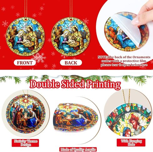 Riceshoot 30 Pieces Nativity Ornaments for Christmas Tree Wooden Acrylic Jesus Nativity Ornament Religious Christmas Ornaments with Ropes for Christmas Tree Decorations Gifts (Classic Style) in Saudi Arabia