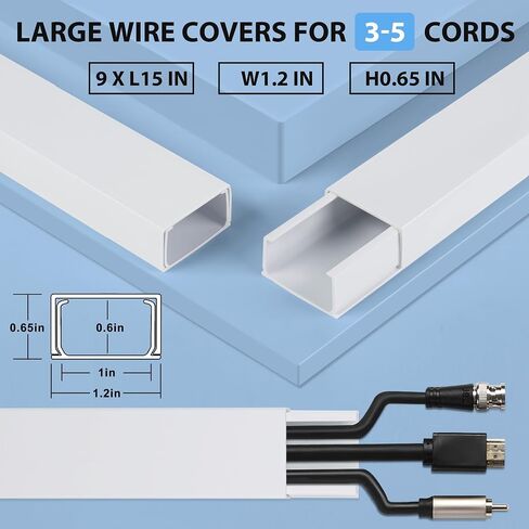 Cord Hider Wall for 1-4 Cords, 45in(3X L15in) Cable Management Kit, Cord Organizer Wall, TV Cable Hider Wire Hider for Wall Hide Cords Wall Mounted TV, Cable Raceway White W1.2in H0.7in Large in Saudi Arabia