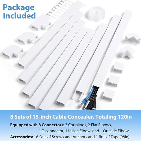 Cord Hider Wall for 1-4 Cords, 45in(3X L15in) Cable Management Kit, Cord Organizer Wall, TV Cable Hider Wire Hider for Wall Hide Cords Wall Mounted TV, Cable Raceway White W1.2in H0.7in Large in Saudi Arabia