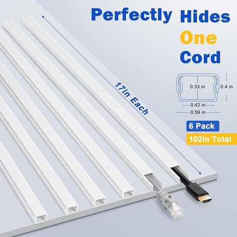 Cord Hider Wall for 1-4 Cords, 45in(3X L15in) Cable Management Kit, Cord Organizer Wall, TV Cable Hider Wire Hider for Wall Hide Cords Wall Mounted TV, Cable Raceway White W1.2in H0.7in Large in Saudi Arabia