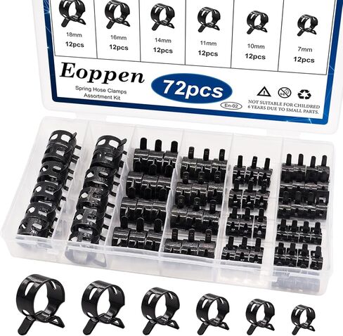 72Pcs Spring Hose Clamps Fuel Line Silicone Vacuum Hose Low Pressure Air Clamps & Sleeving Automotive Replacement Fastener Assortment Kit 6 Sizes (7mm 10mm 11mm 14mm 16mm 17mm) in Saudi Arabia