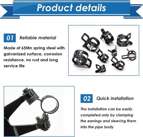 72Pcs Spring Hose Clamps Fuel Line Silicone Vacuum Hose Low Pressure Air Clamps & Sleeving Automotive Replacement Fastener Assortment Kit 6 Sizes (7mm 10mm 11mm 14mm 16mm 17mm) in Saudi Arabia