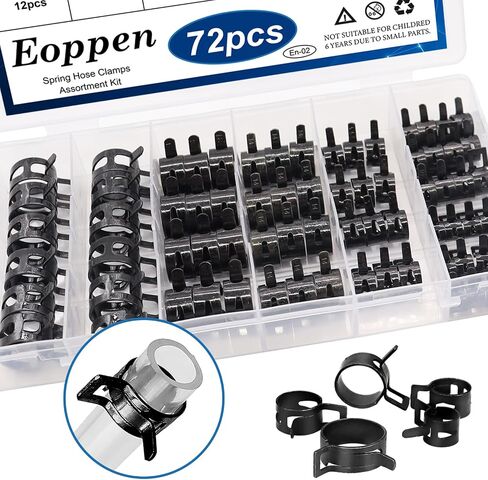 72Pcs Spring Hose Clamps Fuel Line Silicone Vacuum Hose Low Pressure Air Clamps & Sleeving Automotive Replacement Fastener Assortment Kit 6 Sizes (7mm 10mm 11mm 14mm 16mm 17mm) in Saudi Arabia