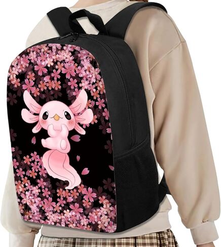 AFPANQZ Cherry Blossom Axolotl Backpack Large Capacity Schoolbag Bookbag for Boys Girls Casual Daypacks Rucksack for Middle School Kids Backpack Pink Black in Saudi Arabia