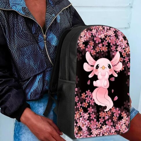 AFPANQZ Cherry Blossom Axolotl Backpack Large Capacity Schoolbag Bookbag for Boys Girls Casual Daypacks Rucksack for Middle School Kids Backpack Pink Black in Saudi Arabia
