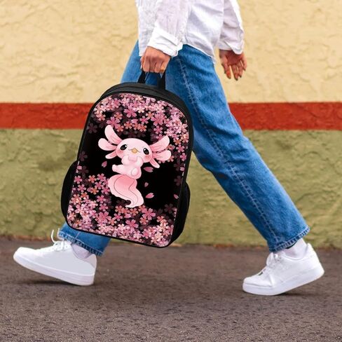 AFPANQZ Cherry Blossom Axolotl Backpack Large Capacity Schoolbag Bookbag for Boys Girls Casual Daypacks Rucksack for Middle School Kids Backpack Pink Black in Saudi Arabia