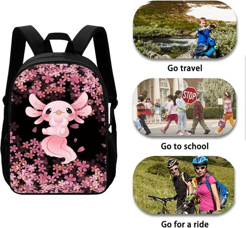 AFPANQZ Cherry Blossom Axolotl Backpack Large Capacity Schoolbag Bookbag for Boys Girls Casual Daypacks Rucksack for Middle School Kids Backpack Pink Black in Saudi Arabia