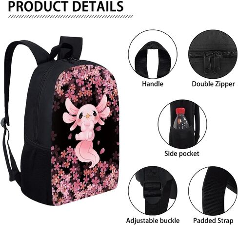 AFPANQZ Cherry Blossom Axolotl Backpack Large Capacity Schoolbag Bookbag for Boys Girls Casual Daypacks Rucksack for Middle School Kids Backpack Pink Black in Saudi Arabia
