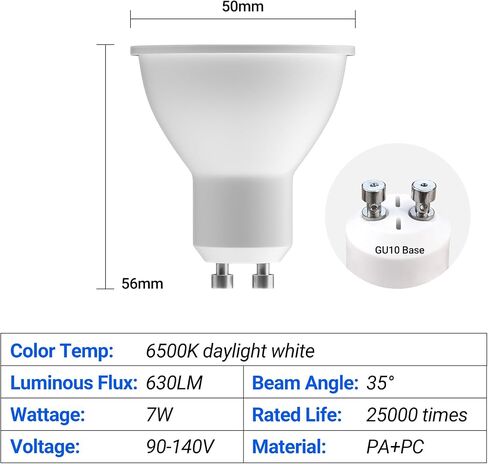 GU10 LED Bulbs Dimmable, Light Bulb 6500K Daylight White, 630LM LED Spotlight Bulb 7W(50W Halogen Equivalent) Track Lighting Bulb for Kitchen, Range Hood, Bedroom, 6500K, 6-Pack in Saudi Arabia