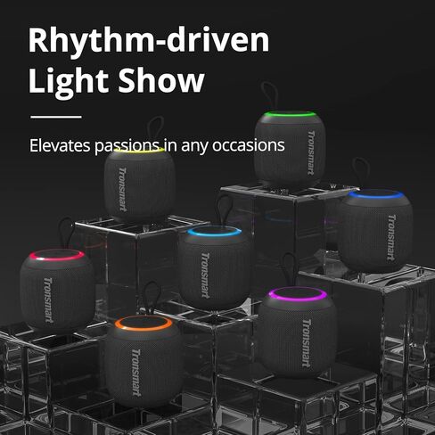 Tronsmart T7 Mini Compact Portable Bluetooth Speaker with Lights, Stereo Sound, Bluetooth 5.3, 18H Playtime, Stereo Pairing, Voice Assistant, IPX7 Waterproof Shower Speaker & Outdoor Speakers (Grey) in Kuwait