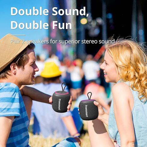 Tronsmart T7 Mini Compact Portable Bluetooth Speaker with Lights, Stereo Sound, Bluetooth 5.3, 18H Playtime, Stereo Pairing, Voice Assistant, IPX7 Waterproof Shower Speaker & Outdoor Speakers (Grey) in Kuwait