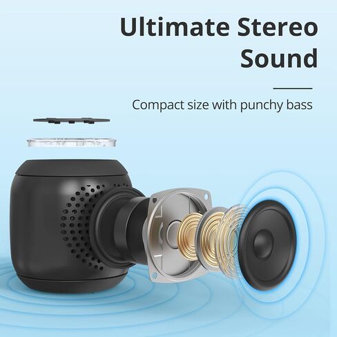 Tronsmart T7 Mini Compact Portable Bluetooth Speaker with Lights, Stereo Sound, Bluetooth 5.3, 18H Playtime, Stereo Pairing, Voice Assistant, IPX7 Waterproof Shower Speaker & Outdoor Speakers (Grey) in Kuwait