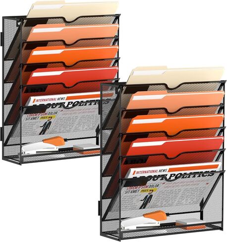 SUPEASY 6-Tier Wall File Organizer Hanging Wall File Holder for Papers, Folders, Files Clipboard & Magazine Organization Great for Office Home, Black in Saudi Arabia