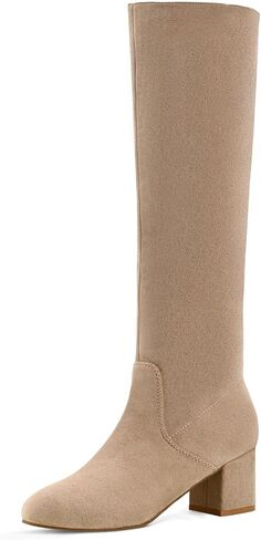 Shoe'N Tale Knee High Boots for Women Block Chunky Heel Boots with Side Zipper in Kuwait