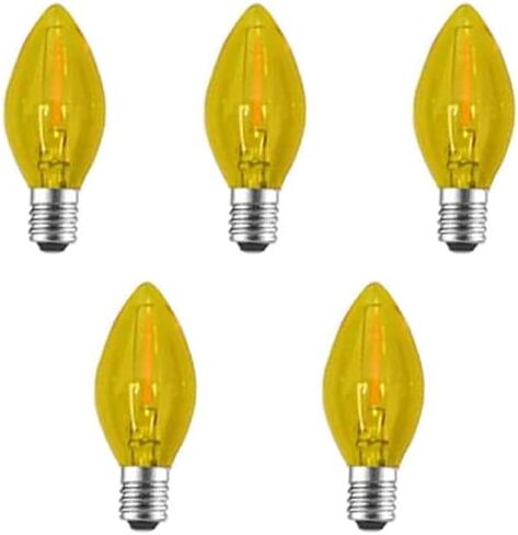 5 Pack C7 Yellow LED Replacement Christmas Light Bulbs,E12 Candelabra Base, Shatterproof Plastic, for Christmas Outdoor String Lights (Yellow) in Saudi Arabia