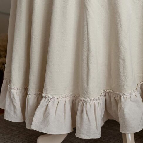 Retro Farmhouse Ruffle Tablecloth Cotton Flounces Trim Washable Table Cover Tablecloths for Rectangle Table Baby Shower Kitchen Party Wedding Decor Off-White, 60''x120'' in Kuwait