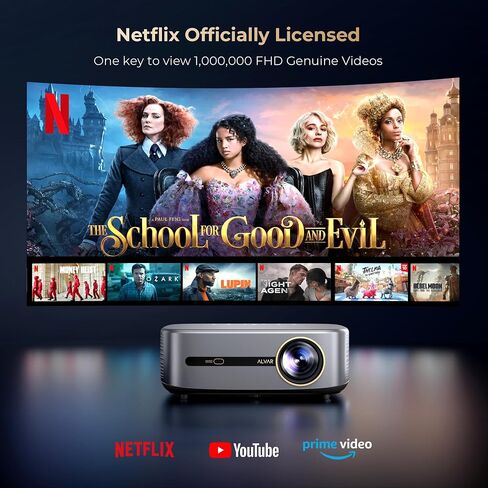 [1000 ANSI & Audio by dbx-tv] Alvar 4K Projector with WiFi and Bluetooth, NetfIix Certified & DoIby Audio, Auto Focus and Auto Keystone Native 1080P Smart Projector with HDR10+, 30W Speakers, Black in Saudi Arabia