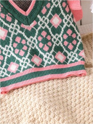 Floerns Toddler Girl's Striped Print Knitwear Pullover Tank Ruffle Trim Sweater Vest in Saudi Arabia
