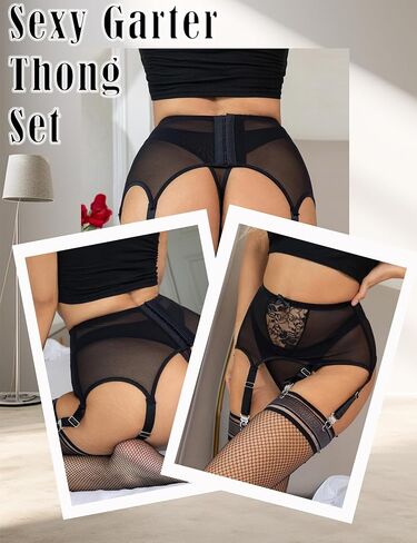 Garter Belt for Women Mesh Suspender Belt with 6 Vintage Strap Garter Belts for Thigh High Stockings XS-4XL in Kuwait