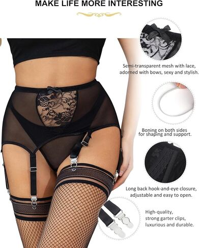 Garter Belt for Women Mesh Suspender Belt with 6 Vintage Strap Garter Belts for Thigh High Stockings XS-4XL in Kuwait
