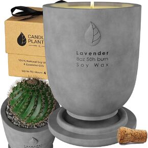 Matani Concrete Cement Candle Planter - Aromatherapy Candles for Home Scented, Soy Candles - Scented Candle & Dual Purpose Jar Candles, Strong Scented Candles - Parent (Grey Lavender)