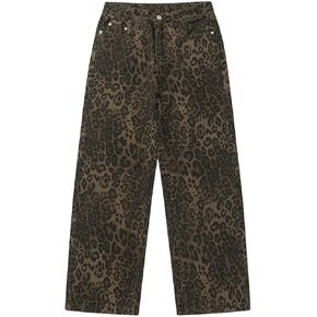 Y2k Jeans Cheetah Print Jeans Oversized Wide Leg High Waisted Cargo Pants Leopard Print Pants for Women