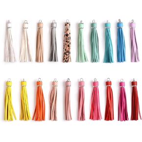 URROMA 20 Pcs Leather Tassels Pendant, Colourful Leather Tassel DIY Keychain and Craft Supplies Bag Decoration