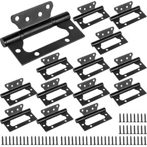 HAKZEON 14 PCS 4 x 3 Inches Non-Mortise Door Hinges, Stainless Steel Door Hinges with Complete Mounting Screws, Silent Movement and Smooth Brushed Surface, Black