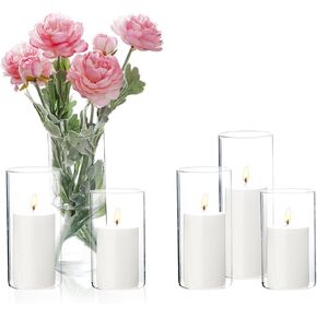 24 Pcs White Pillar Candles and Glass Candle Holders, Clear Cylinder Vases Pillar Candle Holders for Pillar Candles, Hurricane Candle Set for Wedding Party, Event, Home Office Decor