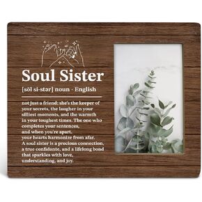 TSUYAWU Soul Sister Gift, Soul Sister Gifts for Women Best Friends Bestie BFF, Rustic Soul Sister Definition Wood Picture Frame 8 x 10 Inch Tabletop and Wall Mounting (Display Photo 4 x 6 Inch)
