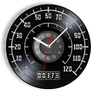 12 Inch Speedometer Wall Clock 7 Kinds of LED Color, Vintage Decorative Analog Black Motorcycle Vinyl Record Wall Clock Silent Quartz Non Ticking for Garage Man Cave Decor Car Lovers Gifts