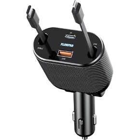 PLDHPRO Retractable iPhone Car Charger, 4 in 1 Fast Charging Car Charger 62W with 2 Retractable Cable and USB C Car Charger, Car iPhone Charger Compatible with iPhone 15/14/13/12 Pro Max/XR/XS, iPad