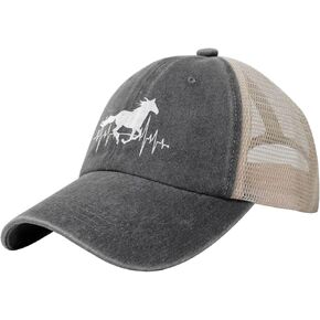Women’s Horse Heartbeat Cowboy Mesh Hat, Adjustable Vintage Baseball Cap for Mom and Aunt