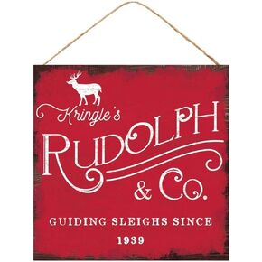 Craig Bachman, 10" Wooden Sign: Kringle's Rudolph & Co Sign - Santa Christmas Wood Wall Door Hanger Sign