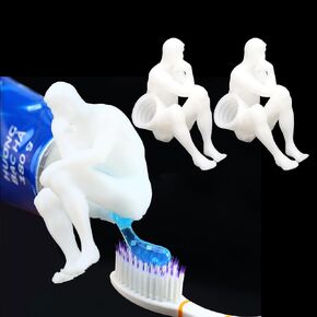 3D Thinker Toothpaste Squeezer Cover Self-Closing Lid, Topper Tube Cap for Mess-Free Dispenser Saver Unique Bathroom Accessories Funny Prank Gift Trick Props for Boyfriend Fans Adults (2PCS)