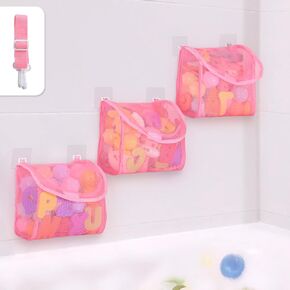 Bath Toy Storage, Large Capacity Bath Toy Holder, 3 Compartments Bathtub Toy Storage, Opening Bathroom Toy Holder Organizer, Mesh Shower Caddy for Kids Baby Bathroom Toy- Blue