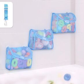 Bath Toy Storage, Large Capacity Bath Toy Holder, 3 Compartments Bathtub Toy Storage, Opening Bathroom Toy Holder Organizer, Mesh Shower Caddy for Kids Baby Bathroom Toy- Blue
