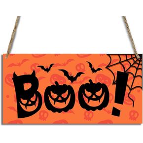 Halloween Rustic Wood Sign BOO Welcome Wood Hanging Plaque Signs for Home Farmhouse Front Door Wall Decor Autumn Pumpkin Indoor Outdoor Halloween Party Supplies 12 x 6 Inches