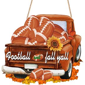 Fall Sign Football Hanging Decor, Easy to Install Wooden Football Wall Fall Door Decor Football Decorations for Home, Suitable Fall Football Contest Hanging Sign Outdoor Football Hanging Décor