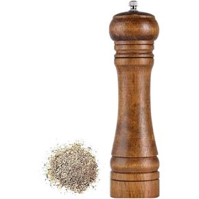 Solid wood oak grinder restaurant pepper manual grinding powder pepper ceramic adjustable coarse grinder (8inches) (8.66x2.16)