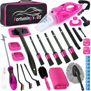 47PCS Car Detailing Kit Interior Cleaner, Car Cleaning Supplies with High Power Car Vacuum Cleaner,Auto Detailing Kit,Car Wash Kit with Bucket Detailing Brush Set, Pink Car Accessories for Women