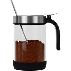 EIKS Clear Glass Condiment Jars with Lids and Spoons for Serving & Storing Seasoning Salt Sugar Spice Pepper, Working in Home Kitchen Coffee Restaurant, Container Capacity 450ml/14.5oz