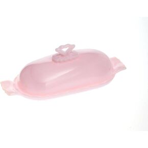 Classic Pink Milk Glass Butter Dish Handled Sides Glass Pull Top