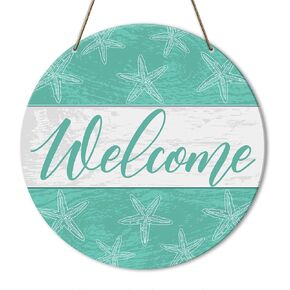 Beach Welcome Signs Wall Decor, Framhouse Summer Welcome Front Door Signs for Beach Coastal Home House Porch Patio Decorations, Beach Summer Hanging Signs Decor