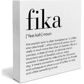 Fika Definition Decor Gift for Friends Colleagues Swedish Fika Decorations Home Office Wood Sign for Desk Table Shelf 5 x 5 Inches