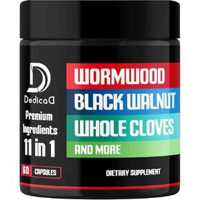11in1 Wormwood Capsules - 180 Capsules Extracted from Black Walnut, Cloves, Ginger, Turmeric, Apple, Berberine HCl & More - Support Comfortable Digestive, Immune System & Joint Health for 3 Months