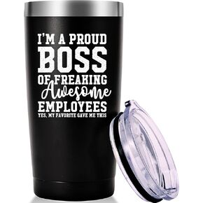 AMZUShome I Am A Proud Boss Travel Mug Tumbler.Funny Boss Day,Office Gifts.Moving Appreciation Retirement Birthday Christmas Gifts For Men Women Boss Boss Lady From Employees(20oz Black)