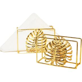 Napkin Holder For Table, Tiny Gold Leaf Metal Napkin Organizer Kitchen Decor, Dining Table Accessories (Rectangle)