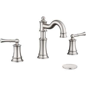 Bathroom Sink Faucet, Roman Stlye Rotated Spout Vanity Basin Faucets 3 Hole 2 Handle 8 inch Widespread Deck Mount Brass Faucet for Sink with Overflow Pop Up Drain Oil Rubbed Bronze NL2204-ORB